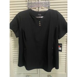 Cherokee‎ iFlex Black Medical Scrub Top Size L Short Sleeve Pockets